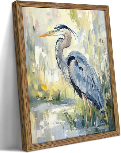Framed blue heron wall - blue,